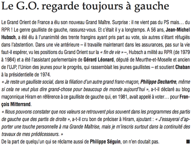 Un ancien du RPR élu Grand-Maître du Grand-Orient de France