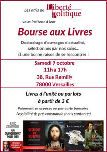 Grande bourse aux livres des amis de Liberté Politique - samedi 9 octobre